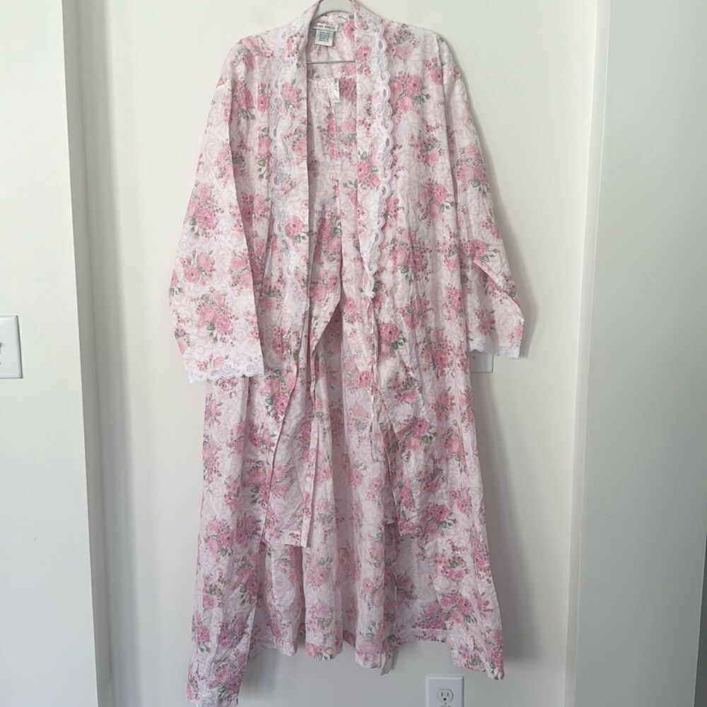 Laura Ashley Floral 2Pc Robe & PJ Bottoms Set XL